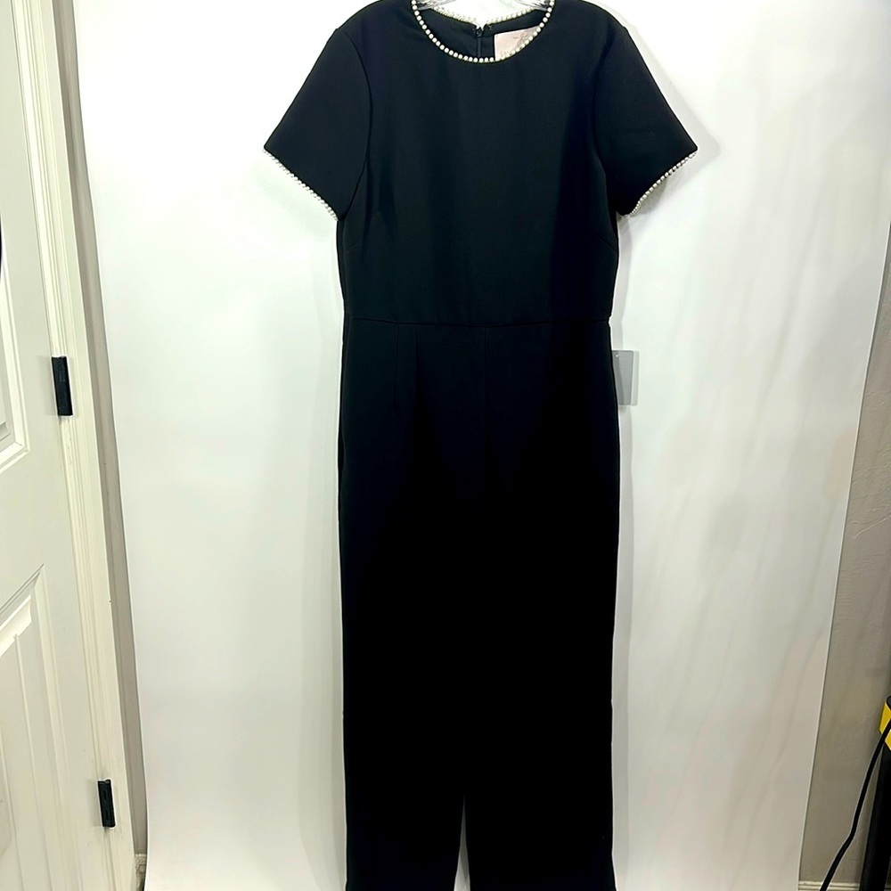 Gal Meets Glam Nadia Black jumpsuit faux pearl trim size 14. NWT